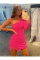 Cheap Short Velvet Sequin One Shoulder Long Sleeves Homecoming Dress / Prom Dress Sydney
