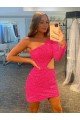 Cheap One Shoulder Long Sleeves Short Velvet Sequin Homecoming Dress / Prom Dress Sydney