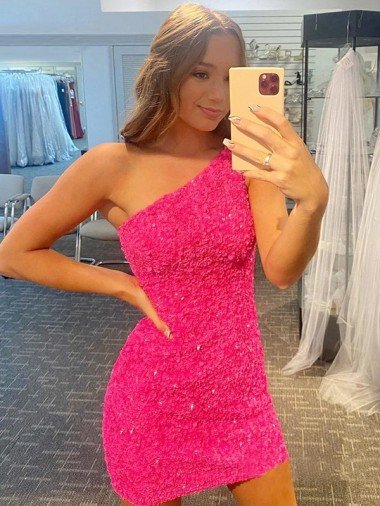Cheap Short One Shoulder Sleeveless Velvet Sequin Homecoming Dress / Prom Dress Sydney