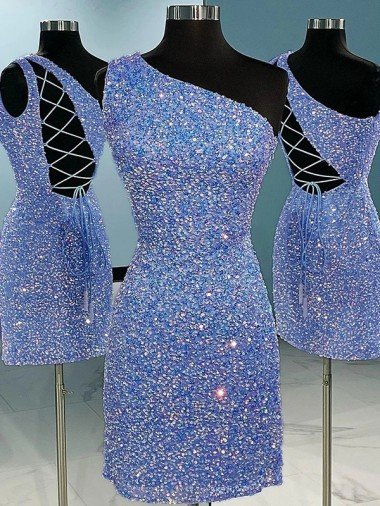 Cheap Short Velvet Sequin One Shoulder Sleeveless Homecoming Dress / Prom Dress Sydney