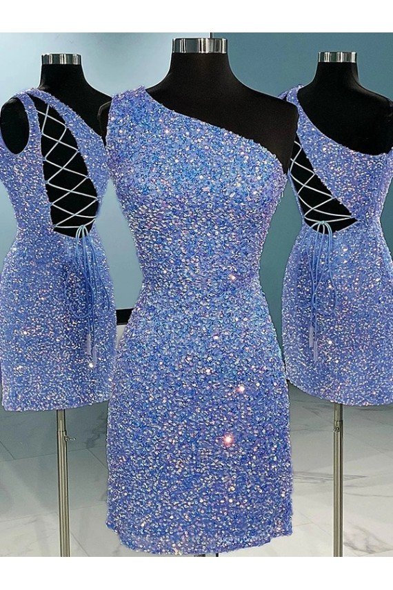 Cheap Short Velvet Sequin One Shoulder Sleeveless Homecoming Dress / Prom Dress Sydney