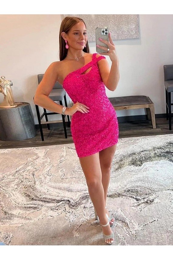 Cheap Velvet Sequin One Shoulder Sleeveless Short Homecoming Dress / Prom Dress Sydney