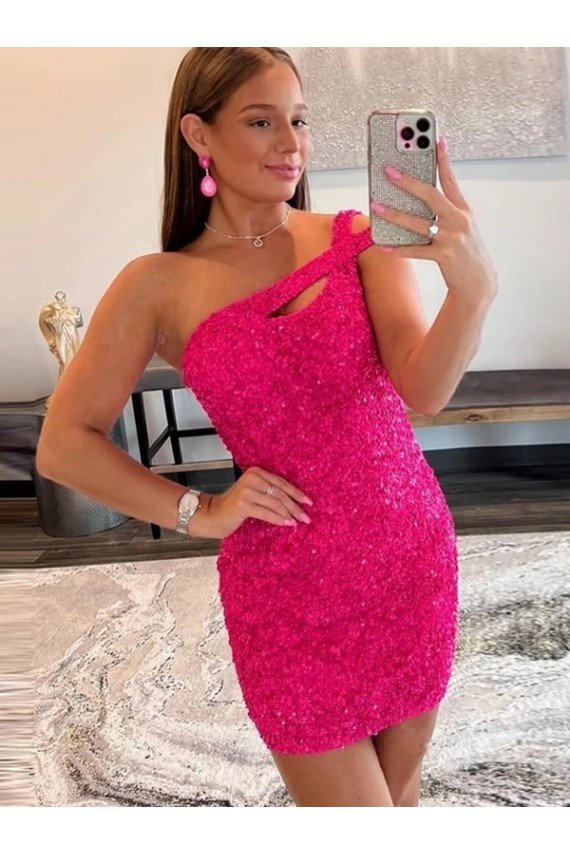 Cheap Velvet Sequin One Shoulder Sleeveless Short Homecoming Dress / Prom Dress Sydney