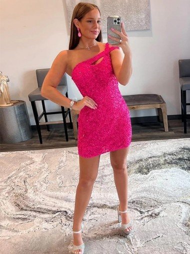 Cheap Velvet Sequin One Shoulder Sleeveless Short Homecoming Dress / Prom Dress Sydney