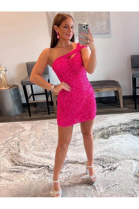 Cheap Velvet Sequin One Shoulder Sleeveless Short Homecoming Dress / Prom Dress Sydney