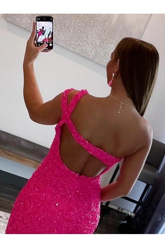 Cheap Velvet Sequin One Shoulder Sleeveless Short Homecoming Dress / Prom Dress Sydney