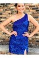 Cheap One Shoulder Sleeveless Short Velvet Sequin Royal Blue Homecoming Dress / Prom Dress Sydney
