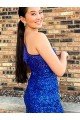 Cheap One Shoulder Sleeveless Short Velvet Sequin Royal Blue Homecoming Dress / Prom Dress Sydney
