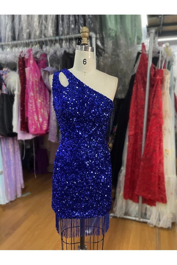 Cheap One Shoulder Keyhole Sleeveless Short Velvet Sequin Homecoming Dress / Prom Dress Sydney