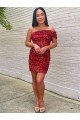 Cheap Short One Shoulder Sleeveless Velvet Sequin Cocktail Homecoming Dress / Prom Dress Sydney
