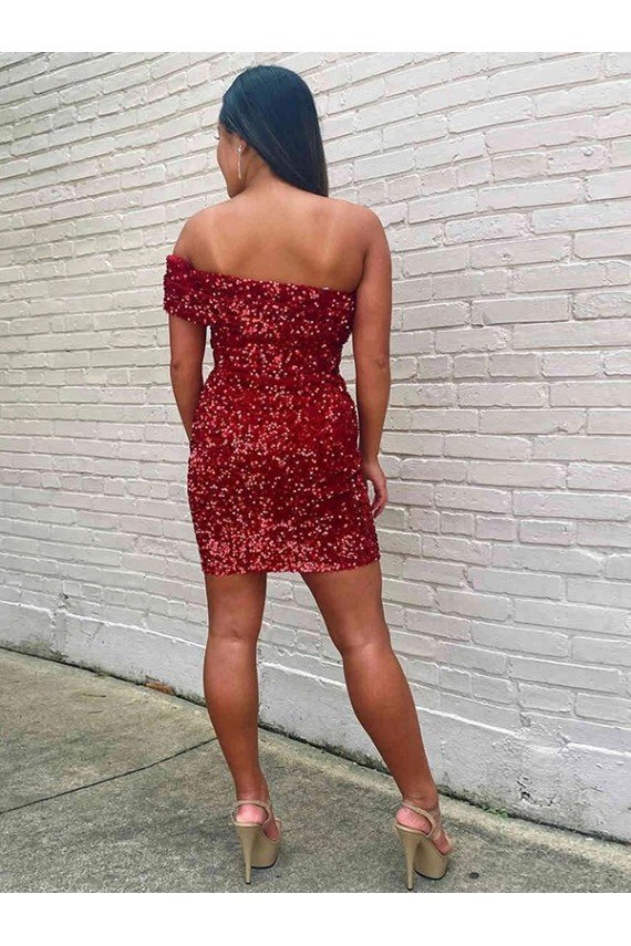 Cheap Short One Shoulder Sleeveless Velvet Sequin Cocktail Homecoming Dress / Prom Dress Sydney