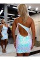 Cheap One Shoulder Keyhole Back Sleeveless Short Velvet Sequin Homecoming Dress / Prom Dress Sydney