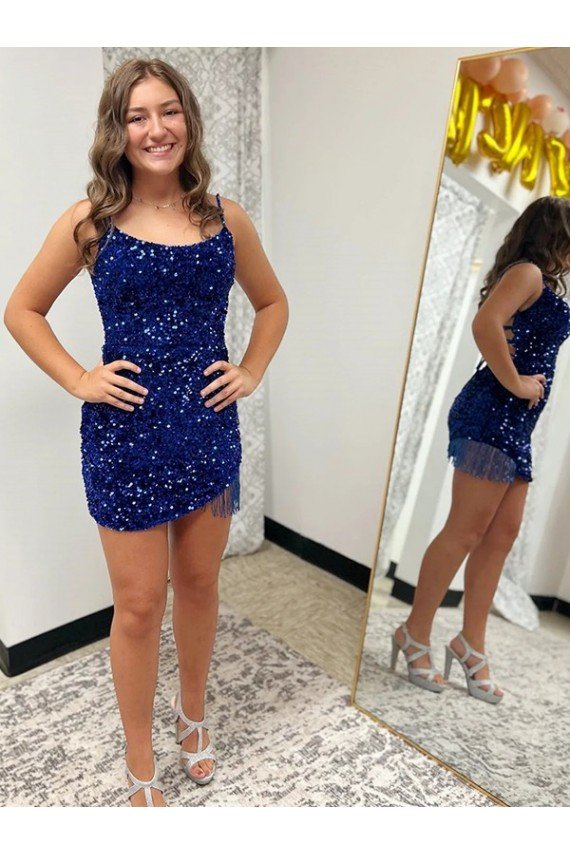 Cheap Spaghetti Straps Backless Sleeveless Short Velvet Sequin Homecoming Dress / Prom Dress Sydney