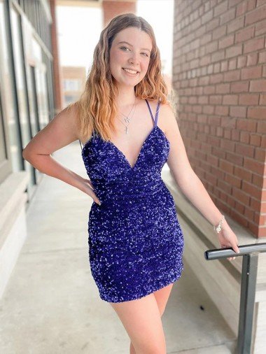 Cheap Sleeveless Short Velvet Sequin V-Neck Homecoming Dress / Prom Dress Sydney