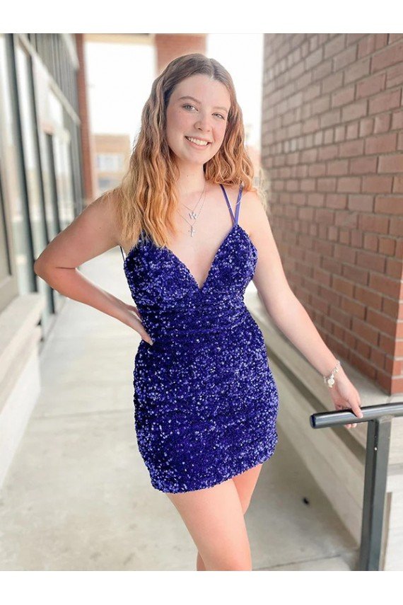 Cheap Sleeveless Short Velvet Sequin V-Neck Homecoming Dress / Prom Dress Sydney