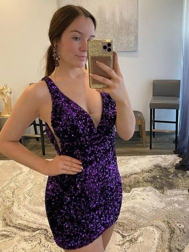 Cheap V-Neck Sleeveless Short Velvet Sequin Homecoming Dress / Prom Dress Sydney