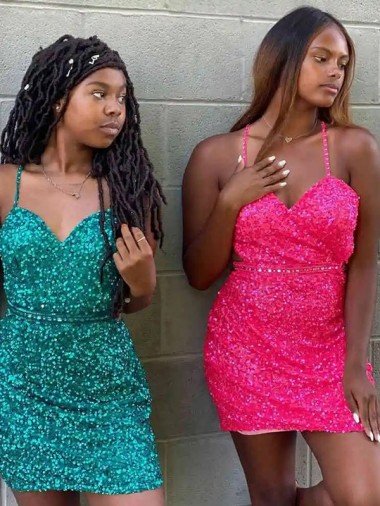 Cheap V-Neck Sleeveless Short Velvet Sequin Cocktail Dress Sydney