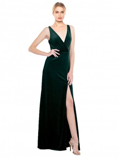 Cheap Sleek V-Neck Long Formal Velvet Bridesmaid Dress / Prom Dress with Side Slit Sydney