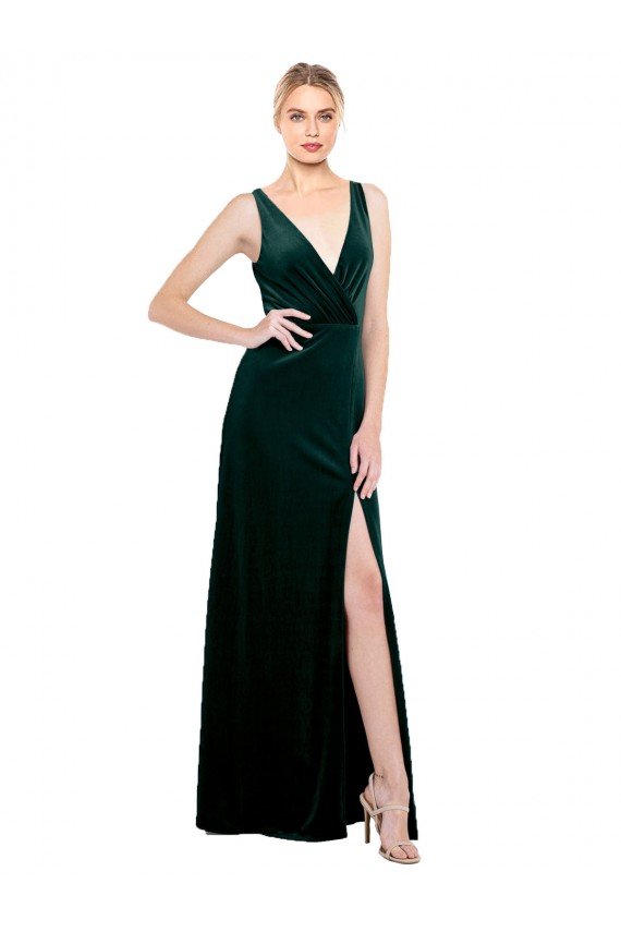 Cheap Sleek V-Neck Long Formal Velvet Bridesmaid Dress / Prom Dress with Side Slit Sydney