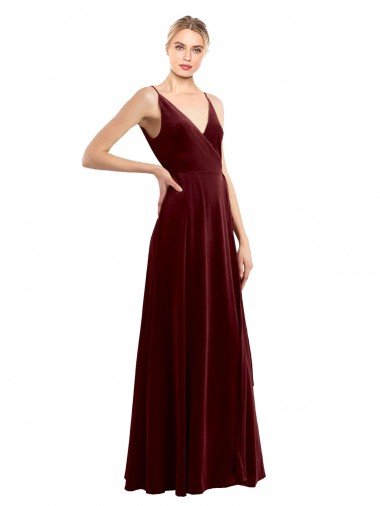 Cheap Faux Wrap V-Neck Sleek Long Formal Velvet Bridesmaid Dress / Prom Dress Sydney