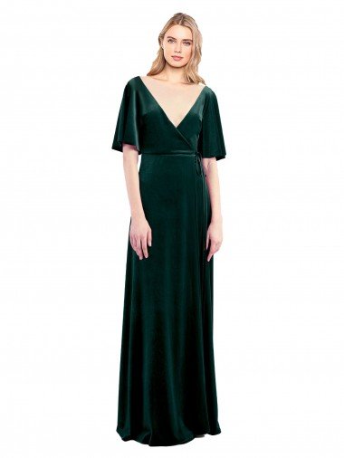 Cheap Deep V-Neck Flutter Sleeves Long Velvet Wrap Bridesmaid Dress / Prom Dress Sydney