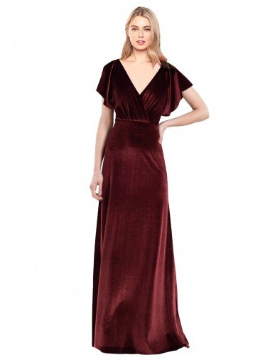Cheap Flutter Sleeves Open Back Long Velvet Bridesmaid Dress / Prom Dress Sydney