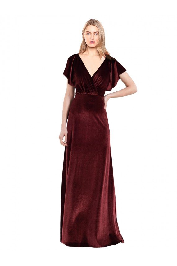 Cheap Flutter Sleeves Open Back Long Velvet Bridesmaid Dress / Prom Dress Sydney