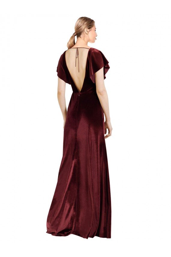 Cheap Flutter Sleeves Open Back Long Velvet Bridesmaid Dress / Prom Dress Sydney