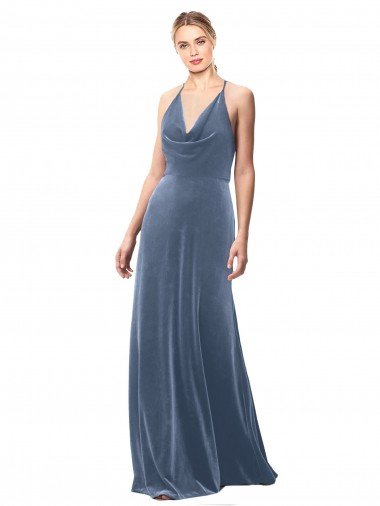 Cheap Halter Cowl Neck Long A-Line Velvet Bridesmaid Dress / Prom Dress with Keyhole Back Sydney