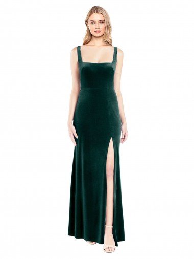 Cheap Square Neck Full Length Velvet Bridesmaid Dress / Prom Dress with Side Slit Sydney