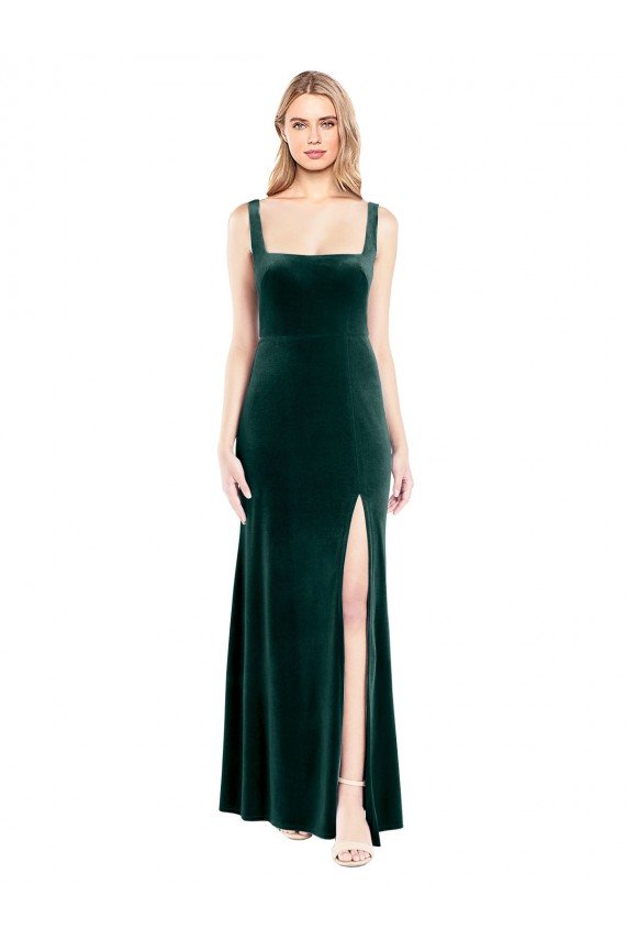 Cheap Square Neck Full Length Velvet Bridesmaid Dress / Prom Dress with Side Slit Sydney