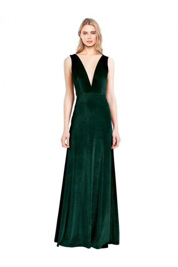 Cheap Daring Deep V-Neck Long Full Length Formal Velvet Bridesmaid Dress / Prom Dress Sydney