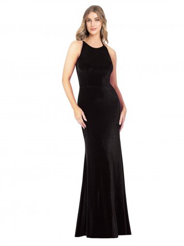 Cheap Vintage Velvet High Neck Formal Bridesmaid Dress / Prom Dress with Strappy Back Sydney