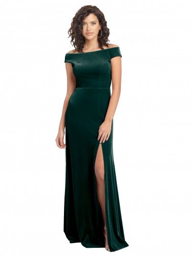 Cheap Floor Length Cap Sleeves Long Formal Velvet Bridesmaid Dress / Prom Dress with High Side Slit Sydney