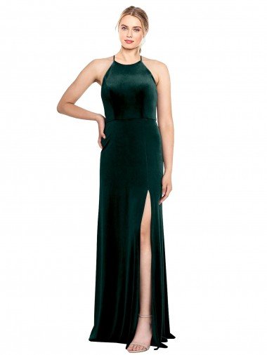 Cheap Long Jewel Neck Full Length Velvet Bridesmaid Dress / Prom Dress with Side Slit Sydney