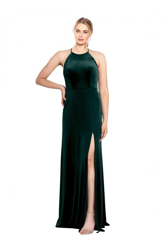 Cheap Long Jewel Neck Full Length Velvet Bridesmaid Dress / Prom Dress with Side Slit Sydney