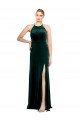 Cheap Long Jewel Neck Full Length Velvet Bridesmaid Dress / Prom Dress with Side Slit Sydney
