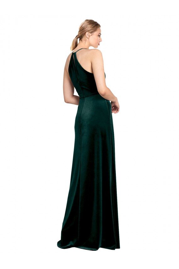 Cheap Long Jewel Neck Full Length Velvet Bridesmaid Dress / Prom Dress with Side Slit Sydney
