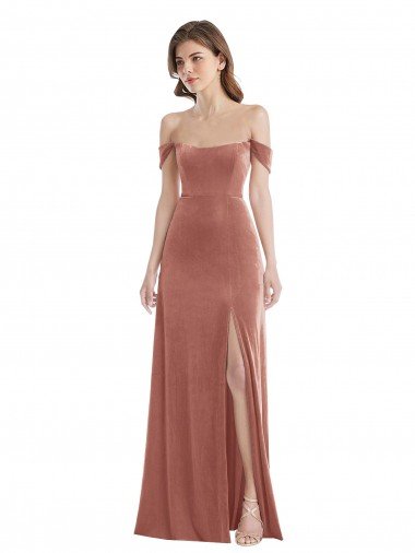 Cheap Off the Shoulder Flounce Sleeve Velvet Maxi Bridesmaid Dress / Prom Dress Sydney