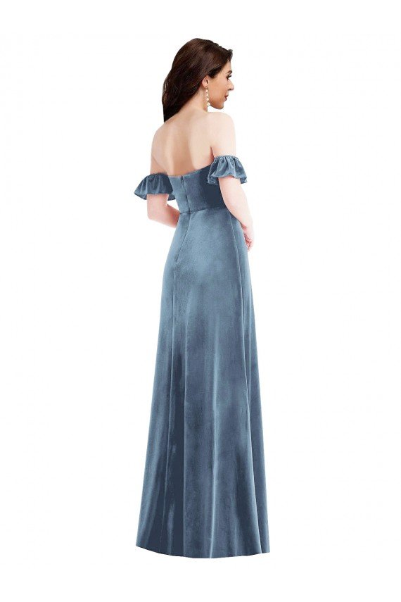 Cheap Ruffle Sleeve Off the Shoulder Velvet Maxi Bridesmaid Dress / Prom Dress Sydney