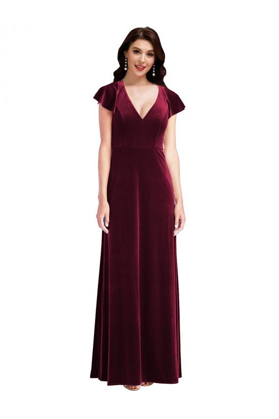 Cheap Flutter Sleeve Velvet Maxi Bridesmaid Dress / Prom Dress with Pockets Sydney