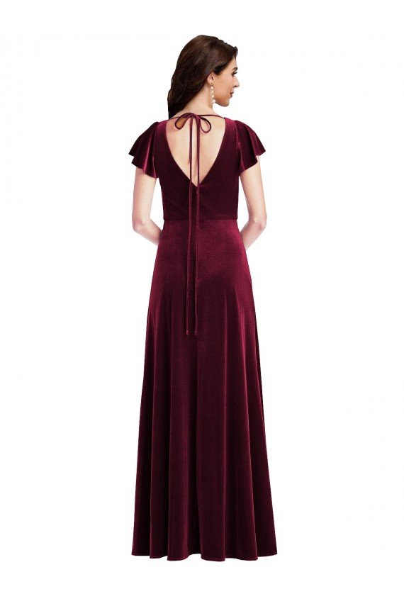 Cheap Flutter Sleeve Velvet Maxi Bridesmaid Dress / Prom Dress with Pockets Sydney