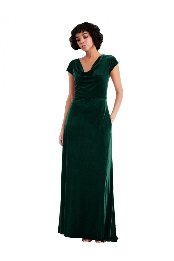 Cheap Cowl Neck Cap Sleeve Velvet Maxi Bridesmaid Dress / Prom Dress with Pockets Sydney