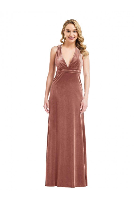 Cheap Plunging Neckline Formal Velvet Maxi Bridesmaid Dress / Prom Dress with Criss Cross Open Back Sydney