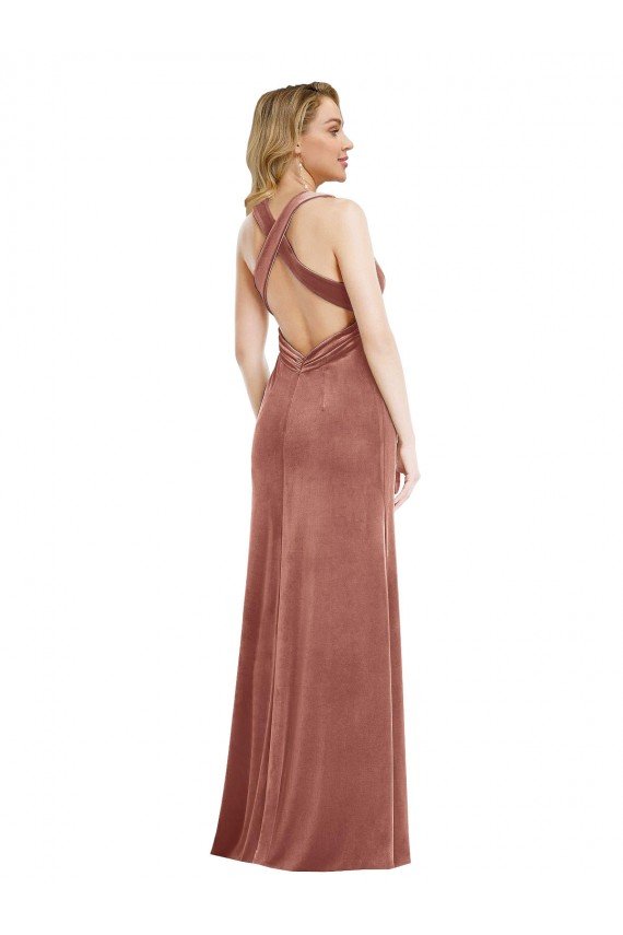 Cheap Plunging Neckline Formal Velvet Maxi Bridesmaid Dress / Prom Dress with Criss Cross Open Back Sydney