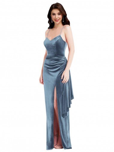 Cheap Spaghetti Strap Formal Velvet Maxi Bridesmaid Dress / Prom Dress with Draped Skirt Sydney