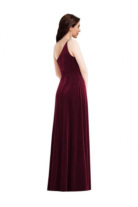 Cheap One Shoulder Spaghetti Strap Velvet Maxi Bridesmaid Dress / Prom Dress with Pockets Sydney