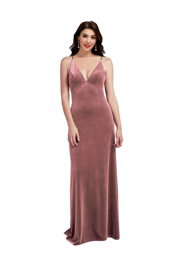 Cheap Low Scoop Back Long V-Neck Formal Velvet Slip Bridesmaid Dress / Prom Dress Sydney