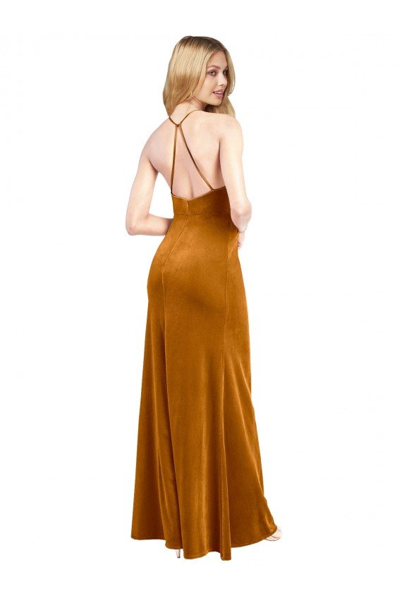 Cheap Halter Neckline Long Full Length Formal Velvet Bridesmaid Dress / Prom Dress with Strappy Back Sydney