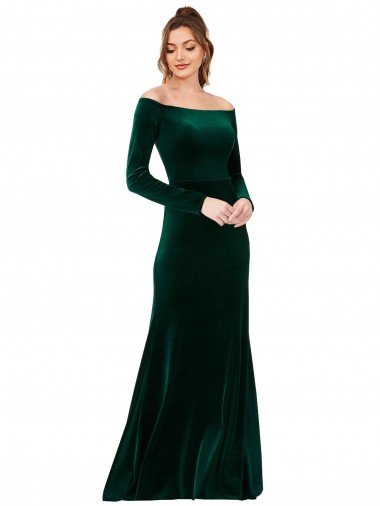 Cheap Off the Shoulder Long Sleeves Formal Stretch Velvet Bridesmaid Dress / Prom Dress Sydney